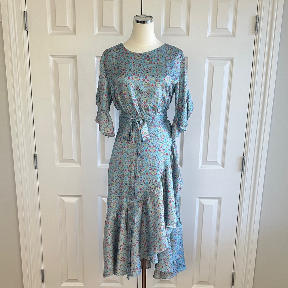 NWT Cynthia Rowley SILK Blend Wallflower Ruffle Wrap Wedding Guest Dress Size 8